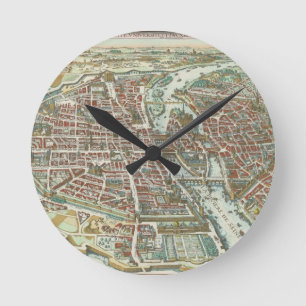 Vintage Pictorial Map of Paris (1615) Round Clock