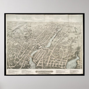 Vintage Pictorial Map of Pawtucket RI (1877) Poster
