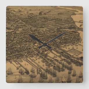 Vintage Pictorial Map of Pensacola (1885) Square Wall Clock