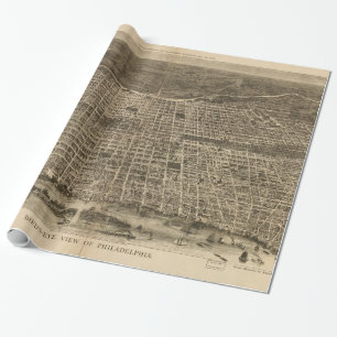 Vintage Pictorial Map of Philadelphia (1872) Wrapping Paper