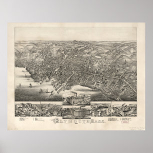 Vintage Pictorial Map of Plymouth MA (1882) Poster