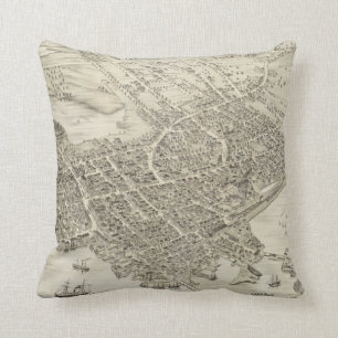 Vintage Pictorial Map of Portsmouth NH (1877) Throw Pillow
