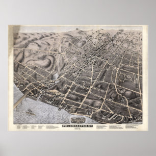 Vintage Pictorial Map of Poughkeepsie NY (1871) Poster