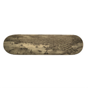 Vintage Pictorial Map of Seattle (1878) Skateboard