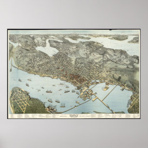 Vintage Pictorial Map of Seattle Washington (1891) Poster