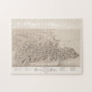 Vintage Pictorial Map of Stonington CT (1879) Jigsaw Puzzle