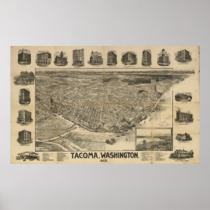 Vintage Pictorial Map of Tacoma WA (1893) Poster