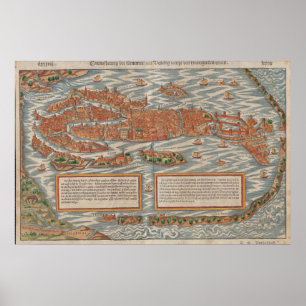 Vintage Pictorial Map of Venice Italy (1550) Poster