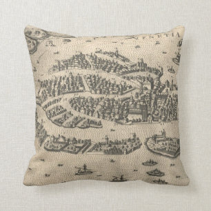 Vintage Pictorial Map of Venice Italy (1573) Throw Pillow
