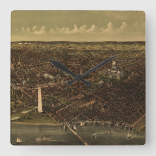 Vintage Pictorial Map of Washington D.C. (1892) Square Wall Clock