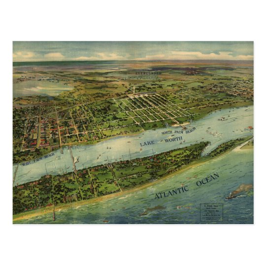 Vintage Pictorial Map of West Palm Beach (1915) Postcard