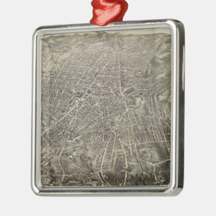 Vintage Pictorial Map of Worcester MA (1878) Metal Ornament