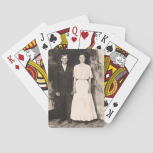 Vintage Picture of a Wedding Couple Playing Cards