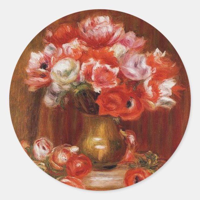 Vintage Pierre-Auguste Renoir Anemones Classic Round Sticker (Front)