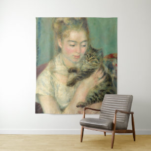 Vintage Pierre Auguste Renoir Woman with a Cat Tapestry