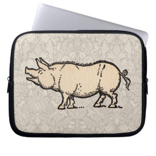 Vintage Pig Antique Piggy Illustration Laptop Sleeve