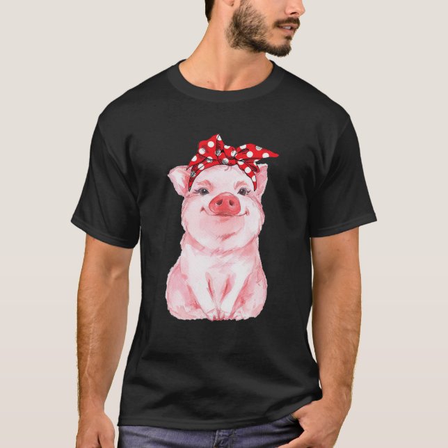 Vintage Pig Cute Bandana T-Shirt (Front)