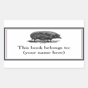 Vintage pig etching bookplate sticker