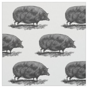 Vintage pig etching fabric