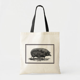 Vintage pig etching tote bag