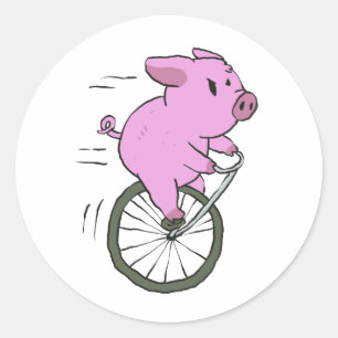 vintage Pig on monocycle   choose background colou Classic Round Sticker
