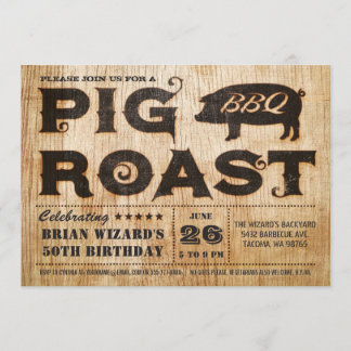 Vintage Pig Roast BBQ Birthday Invitation