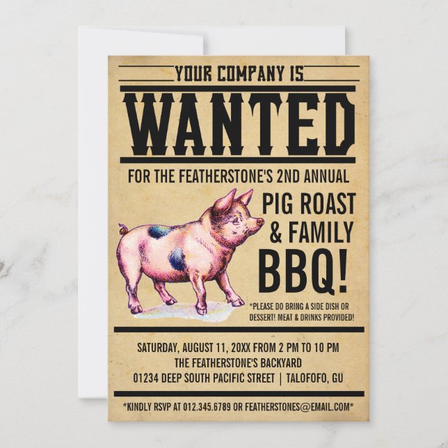 Vintage Pig Roast Family BBQ Invitations (Front)