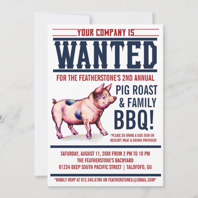 Vintage Pig Roast Family BBQ Invitations (Front)