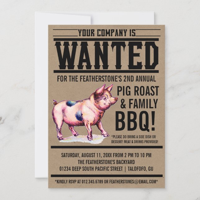 Vintage Pig Roast Family BBQ Invitations (Front)