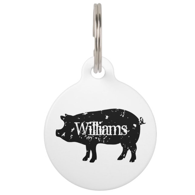Vintage pig silhouette custom pet animal tag (Front)