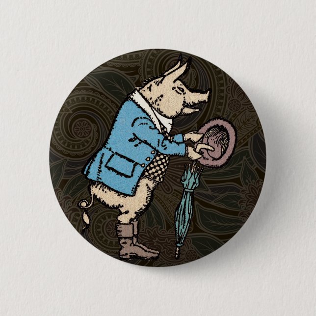Vintage Pig Wearing Jacket 2 Inch Round Button (Front)