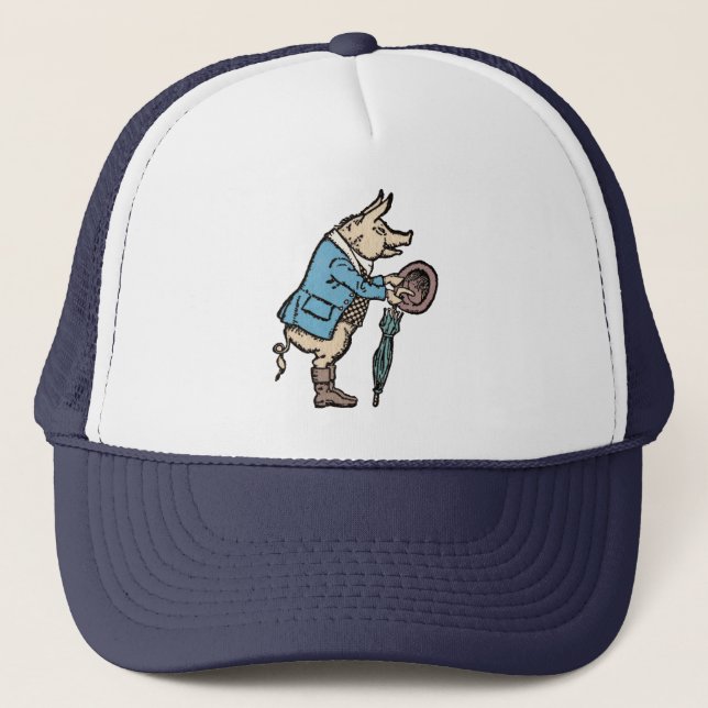 Vintage Pig Wearing Jacket Trucker Hat (Front)