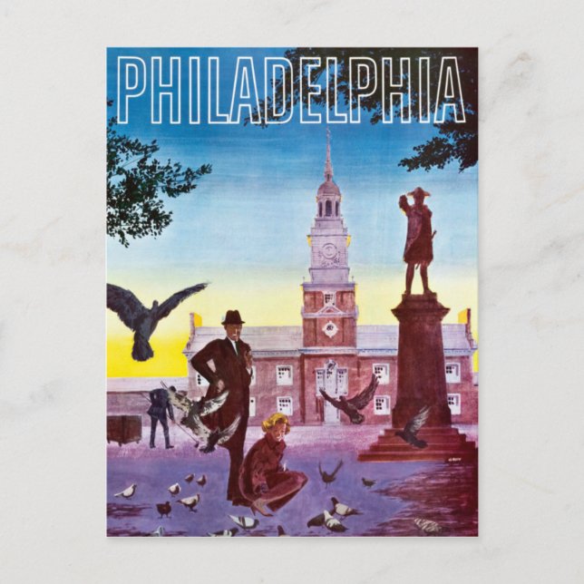 Vintage Pigeons in Philadelphia Travel Postcard (Front)