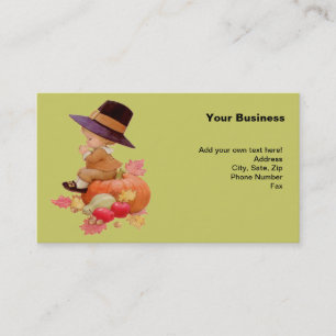 Vintage Pilgrim Boy Praying on Pumpkin Business Card