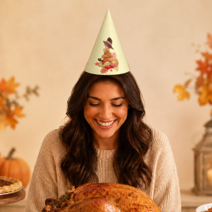 Vintage Pilgrim Boy Praying on Pumpkin Party Hat