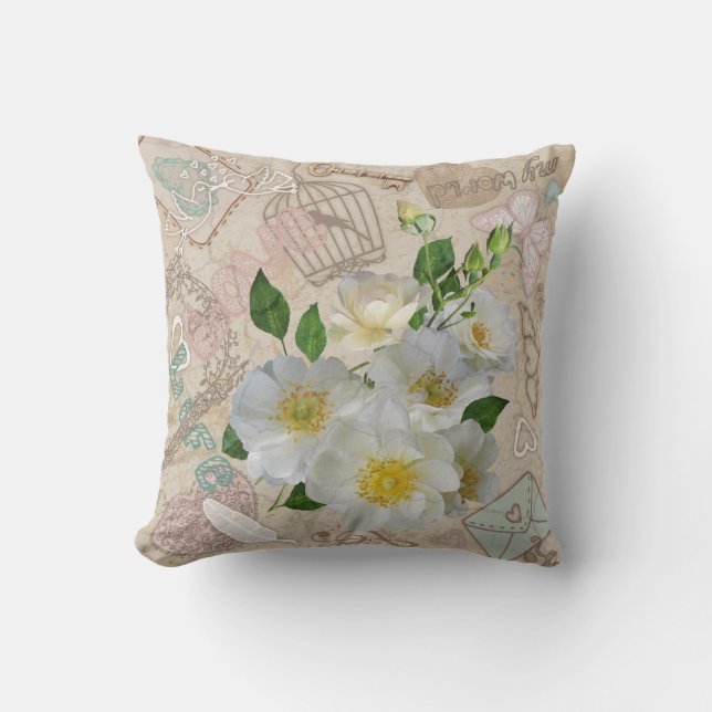 Vintage pillow with dog rose (Front)