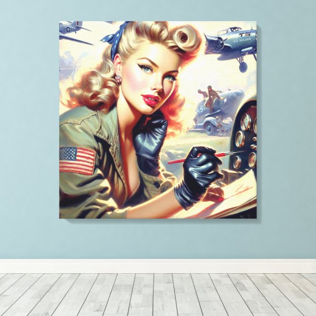 Vintage Pilot Pin Up Canvas Print (Insitu(Wood Floor))