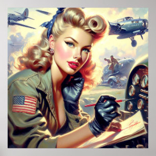 Vintage Pilot Pin Up Poster