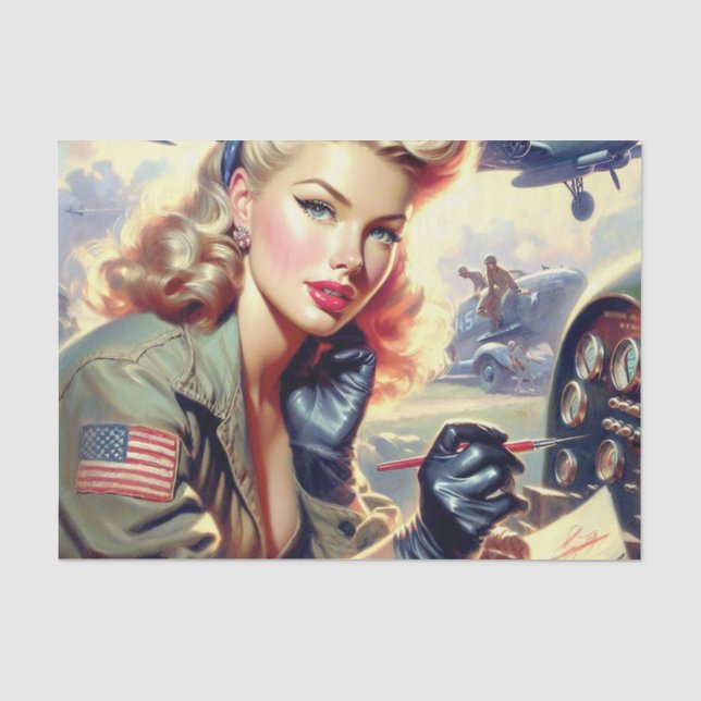 Vintage Pilot Pin Up Tissue Paper (Front)