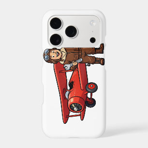 Vintage Pilot with Red Biplane Cartoon Art