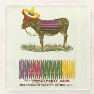 Vintage Pin the Tail on the Donkey Party Game Glass Coaster