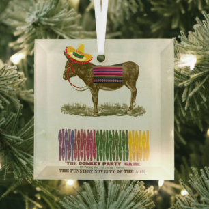 Vintage Pin the Tail on the Donkey Party Game Glass Ornament