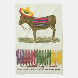 Vintage Pin the Tail on the Donkey Party Game Kitchen Towel