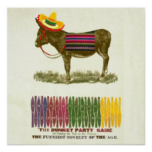 Vintage Pin the Tail on the Donkey Party Game Poster