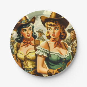 Vintage Pin-up Cowgirls Paper Plate