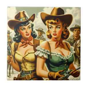Vintage Pin-up Cowgirls Tile