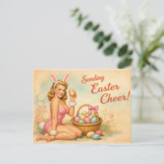 Vintage Pin-Up Easter Egg Postcard