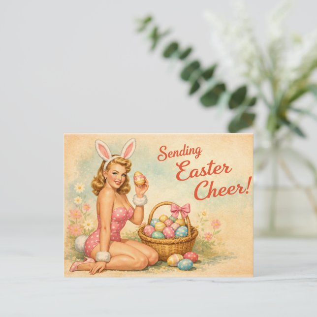 Vintage Pin-Up Easter Egg Postcard (Standing Front)