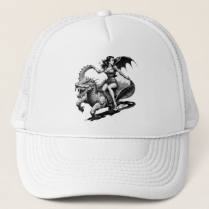 Vintage Pin-Up Girl Dragon Rider Trucker Hat