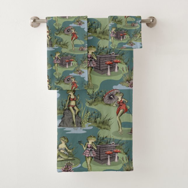 Vintage Pin-Up Girl Frogs Bath Towel Set (Insitu)